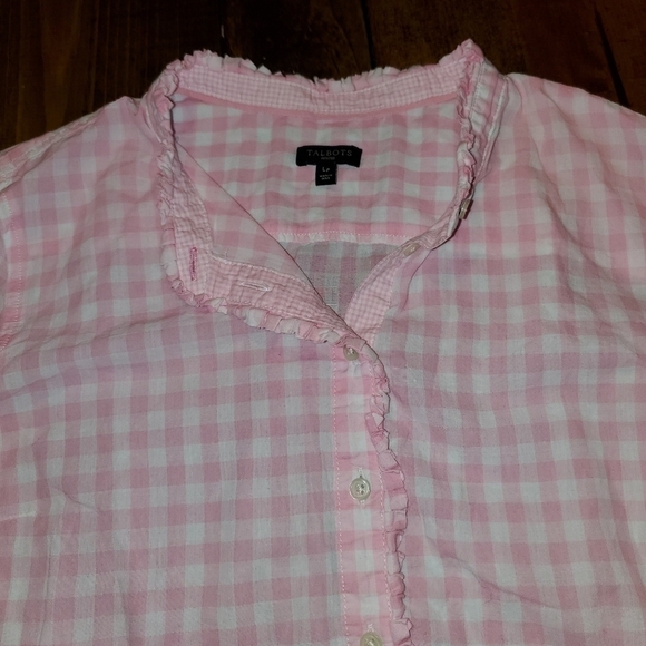 Talbots Large Petite Pink & White Gingham Long Sleeve Top - Picture 6 of 12